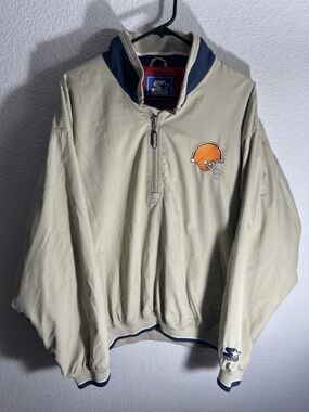 VTG Starter Cleveland Browns Mens XL Beige Pullover Quarter Zip NFL